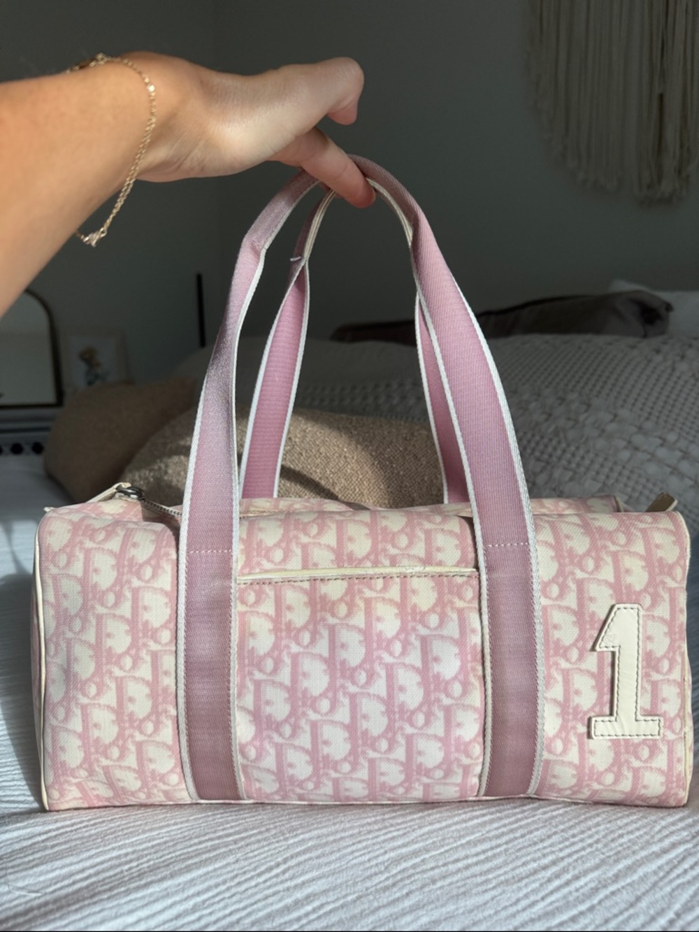 Authentic Vintage Dior Pink Trotter Boston Bag Y2K Monogram Duffle